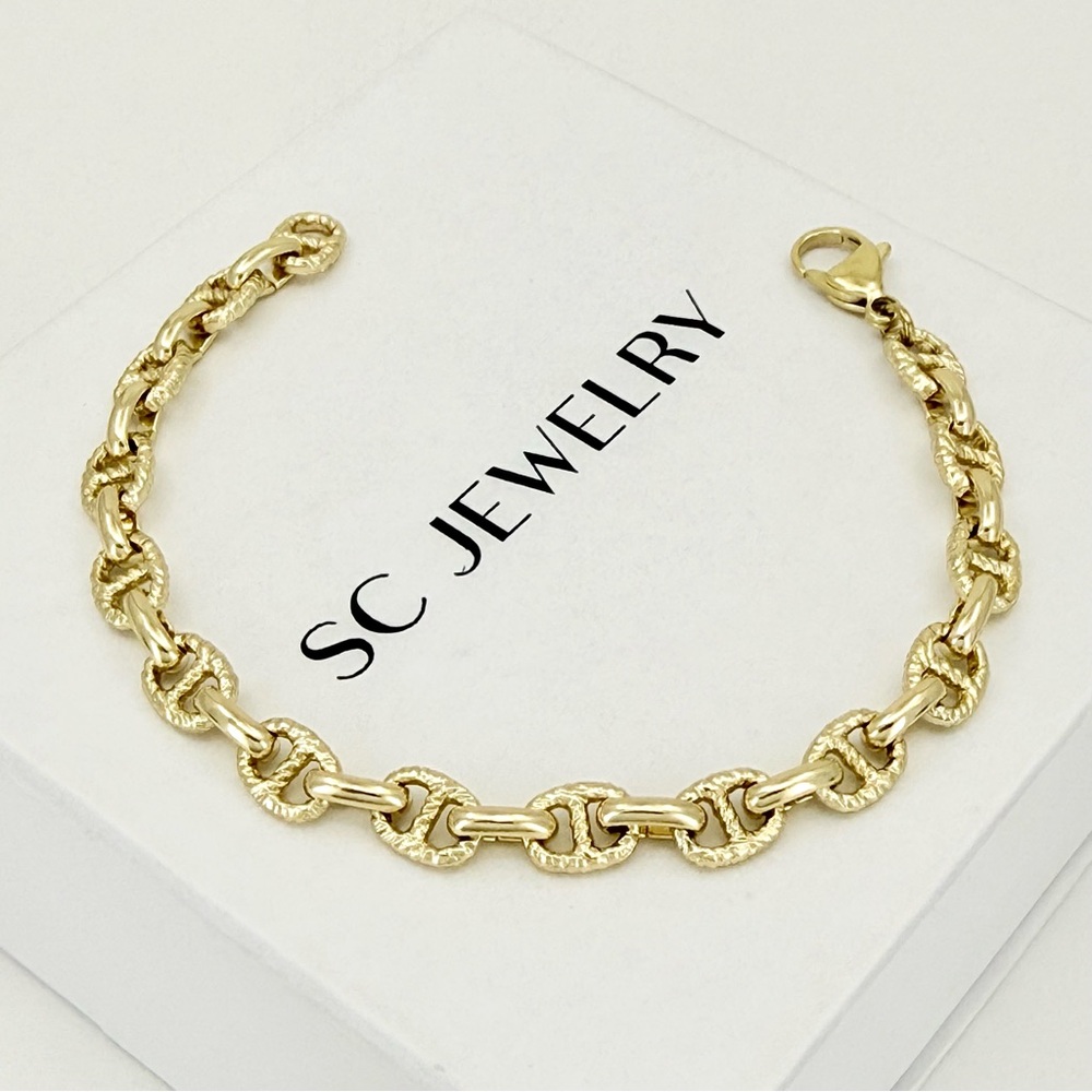 14K Gold Plated Mariner Anchor Link Bracelet | Nautical Bold Statement Jewelry - Picture 4 of 10